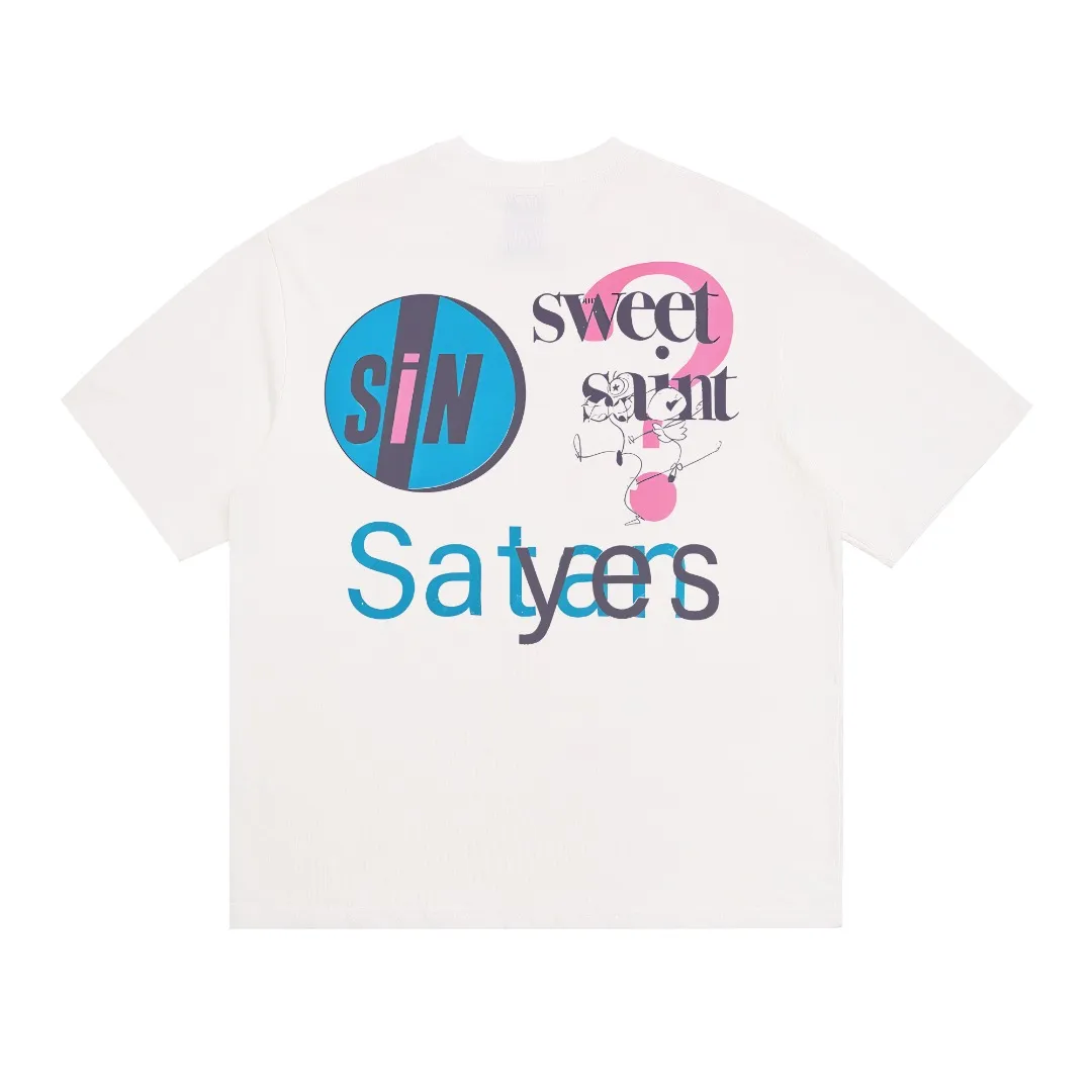 Saint Michael's niche colorful letter printed TEE distressed retro Vintage loose short-sleeved T-shirt. Digital white ink direct injection. The fabric is breathable and the pattern is three-dimensional and clear. Fabric: Double yarn 240g Style number: S915 Size: S-M-L-XL Color: White Price: P110